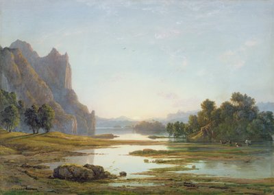 Sonnenuntergang über einer Flusslandschaft, um 1840 von Francis Danby